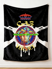 Versace Black Multicolor Medusa Crown AK47 Print Flannel Sofa Throw Blanket IMG_1421